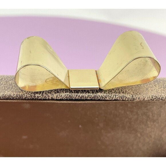 Vintage 80s hard shell clutch, gold tone purse, cross body, formal accessory - Picture 10 of 10